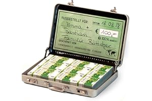‎CHROMA PRODUCTS Chroma Products Geldkoffer als Geldgeschenk oder für Gutscheine - Mini Aktenkoffer aus Aluminium mit Schnappverschluss, Geldstapel und Grußkarte - Ideal auch für Hochzeitsgeschenke