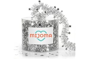 MIJOMA Lametta Drahtgirlande Funkelnde Sterne - 7m Weihnachtsgirlande für Christbaum, Adventskranz, Festliche Deko - Stilvoll für Feiern, Hochzeiten, besondere Anlässe (Silber)