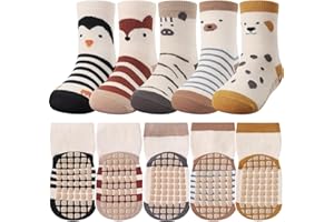 DRESHOW Bebés Calcetines Antideslizantes Calcetines de Tripulación de Tobillo con Agarres Calcetines de Algodón de Dibujos Animados para Bebé Niñas Niños