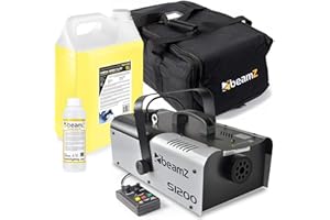 BeamZ S1200 MKII - Máquina de niebla 1200W con bolsa, máquina de humo para fiestas con líquido, intervalo, temporizador, DMX, depósito de 2,5 litros, niebla para fiestas disco para DJs, fiestas