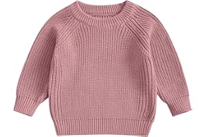 Geagodelia Toddler Baby Boy Girl Warm Sweater Long Sleeve Crew Neck Solid Color Knitted Pullovers Tops Knit Jumpers Sweatshirt Chunky Knitwear Fall Winter Clothes Outfits