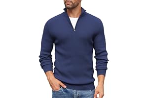 COOFANDY Jersey Hombre Invierno Suéter Cuello Alto Regular Fit Jersey de Canalé con Cremallera de un Cuarto Suéteres de Punto