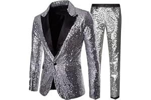 Qmfvqi Anzug Herren 2 Teilig Sets Disco Outfit Glitzer Sakko Jacke und Hose Regenbogen Druck Anzüge für Discokugel Party Karneval Kustüm Hochzeit Mottoparty Disco-Anzug 80er Jahre Outfit