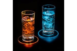 PRECORN Zestaw 2 podstawek LED, Świecące podstawki, podstawki pod piwo, na napoje, wodoodporne, akrylowe podstawki, okrągłe, na szklanki, butelki, na imprezy, wesela, święta, do baru, pubu, na urodziny
