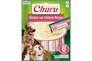 INABA Churu Perros - Receta Saludable de Pollo con Salmón - Golosinas para Dar de Comer con la Mano - Delicioso Snack para Adiestramiento - Sin colorantes ni Conservantes - 160g (8 Tubos x 20g)