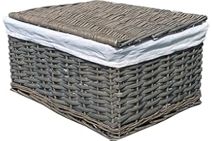 topfurnishing Black White Brown Oak Lidded Wicker Storage Toy box Empty Xmas Hamper Basket Lining (Grey, Extra Large (46x35x24cm))