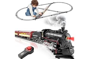 Hot Bee Train électrique Rechargeable en Alliage, Locomotive à Vapeur Télécommandée de Noël avec Lumières et Effets Sonores, Complet avec Rails, comme Cadeau de Noël pour Les Adultes et Les Garçons