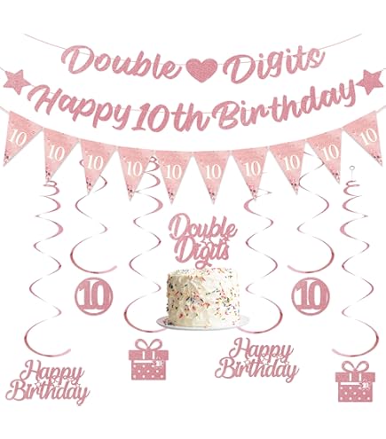 Large 10 Years Old Birthday Banner Decorations For Girls, Pink Rose Gold 10th Birthday Backdrop Party Supplies, Out Single Digits I'm 10 Bday Poster Background Sign Decor