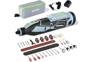 WORKPRO Akumulatorowe narzędzie wielofunkcyjne, 12 V, bezprzewodowy zestaw narzędzi tokarskich z 114 akcesoriami, 5 zmiennych ustawień prędkości obrotowej 7500-32000 obr./min, do szlifowania, cięcia