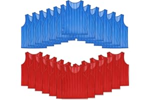 ASMIZ 24 Pack Sports Pinnies Youth, Team Practice Jerseys, Scrimmage Vests for Adult Youth Teen, Training Mesh Bibs for Soccer Basketball Football Volleyball - (blue and red)