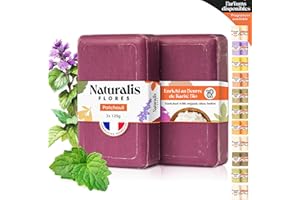 NATURALIS FLORES 2 Savons Patchouli & Karité Bio - 250g - Régule l'excès de Sébum - Idéal Peau Mixte à Grasse - Nettoie et Préserve l’Équilibre de la peau - Fabriqué en Provence - Savon Solide Artisanal Naturel & Doux