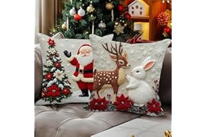 BSITSSS 2 sztuki świątecznych poszewek na poduszki, 45 x 45 cm, królik, łoś, świąteczne poszewki na poduszki, na Boże Narodzenie, Boże Narodzenie, dekoracja świąteczna