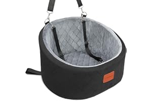 Lealchum Dog Car Seat with 2 Safety Dog Leashes, Safe Pet Travel Car Seat with Non-Slip Bottom, Fully Removable and Washable Seat for Dogs, Soft Memory Foam Dog Seat for Car (Black/Grey, Small)