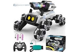 SIMREX Roboter Hund Spielzeug für Kinder, Stunt-RC-Autos mit LED-Augen & Gestensteuerung für Jungen und Mädchen, Interaktives Spielzeug mit Mecanum-Rädern, Wasser-Schieß-Turm & RGB-Beleuchtung