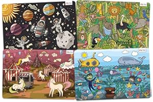 merka Kids Placemats Educational Placemat Non Slip Designer Set Ocean Space Jungle Unicorns Learning Placemat for The Dining and Kitchen Table for Kids and Toddlers Ages 2-8