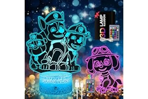 Eygerur Lampe Pat Patrouille, 2-en-1 Veilleuse Pat Patrouille - 3D LED Smart Remote Control Pat Patrouille Lampe 16 Couleurs NoëL Pat Patrouille Cadeau Chambre D'Enfant DéCoration Cadeau De Vacances