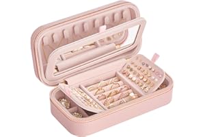 SONGMICS HOME Kolekcja ANAH – podróżna szkatułka na biżuterię, mała szkatułka na biżuterię, do przechowywania biżuterii z lusterkiem, 10,5 x 20,5 x 6 cm, zapięcie na suwak