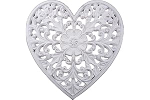 SiL Interiors Shabby Chic White Ornate Floral 31cm Love Heart Wooden Wall Decoration
