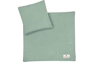 Julius Zöllner Muslin Children's Bed Linen 80 x 80 cm + 35 x 40 cm, 2-Piece Set Consisting of Duvet Cover and Pillowcase Made of 100% Cotton Muslin, Oeko-Tex Standard 100, Green