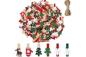LUYANFX 50 Piezas Mini Pinzas de Madera de Navidad, Pinzas Pequeñas de Madera Navidad, Mini Clip de Madera de Navidad, Mini Navidad Pinzas para Colgar Fotos,Postales, Bolsas de Papel (C)