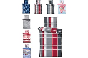 one-home Winter Bettwäsche Thermo Fleece Kuschelig Warme Bettbezüge Flauschig Warm Weich, Größe:2 teilig 135x200 cm, Farbe:Streifen Rot Grau