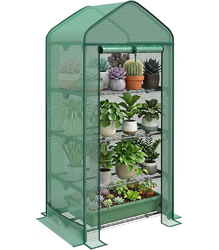 Copertura Ricambio Serra 4 Livelli Extra Large - 160x101x48 Cm, PE Verde Con Porta A Cerniera, Per Piante E Fiori (Telaio Escluso) - 2