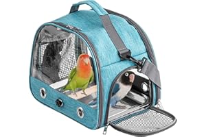BORDEAG Vogel-Tragetasche mit Stehstange und Edelstahl-Tablett,Tragbarer Vogelkäfig,Haustier-Reisetasche für Papageien,Rucksack für Vögel mit Holzstab Kleine Haustier-Tragetasche,Vogel Transportbox (Blue)