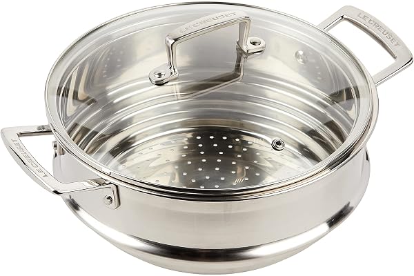 Le Creuset Grand Cuit-Vapeur avec Couvercle en Verre, 24 cm, Acier Inoxydable, 96101924001000
