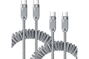 TOOCKI Podwójny zwijany kabel USB-C z plecionką nylonową (1,5 m) – szybkie ładowanie Type-C, kompatybilny z Samsung Galaxy S20/S10/S9/S8+, Note 10/9/8 i inne urządzenia USB-C.