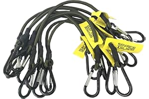 SAVAGE ISLAND 10 pack Heavy Duty Elastic Military Bungee Cords Basha Bivvy Bivi Carabiner