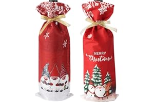 GEBETTER 2Pcs Sac Vin Noël Pochette Bouteille Sac Cadeau Couverture Champagne Décoration Emballage Fête (Père Noël et Sapin)