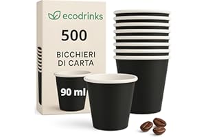 ecodrinks - 500 Bicchieri Caffe Carta Da 90ml - Set Bicchierini Monouso per Bevande Calde/Fredde - Biodegradabili, Eco-friendly e Made in Italy, Nero