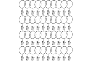 KEILEOHO 100 PCS 32mm Curtain Ring with Clip, Metal Curtain Ring with Hook, Curtain Pole Ring for Hanging Curtain Window Door