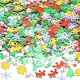 Lezevn 1 Ounce Christmas Confetti Glitter Sequins Elk Snowflake Gift Box Christmas Tree Bells Confetti Red Green White Confet