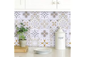 ‎TIMEET Timeet Self-Adhesive Wallpaper Tile Look Adhesive Film Kitchen Tile Pattern Furniture Film Self-Adhesive Tile Stickers 44 x 200 cm Retro Style Waterproof Vinly Film for Furniture Wall Cabinet Drawer