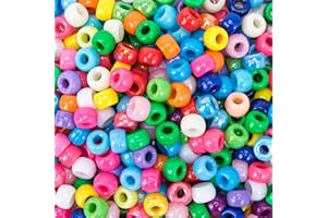 I LOVE MOM - Lot de 1000 perles à enfiler, 6 x 9 mm, avec 12 couleurs colorées, perles à enfiler avec grand trou, grand trou coloré pour bijoux, enfiler, bracelets, bricolage