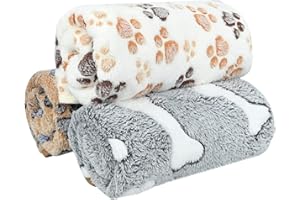 POKEAIR 3 Pcs XL Pet Soft Dog Blankets Washable, Puppy Blankets, 107x75cm, Paw Bone Print Pet Throw, Warm Sleep Mat, Pets Cover Blanket, Fluffy Fleece Blanket, Fleece Blanket for Small Medium Large Dog Cat