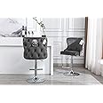 ASR INTERIORS® Valentino Velvet Bar Stool Studded Stools with Backrest Luxury Breakfast Barstools for Counter Kitchen | Luxury Bar Stool Island & Home (1 Stool, Grey)