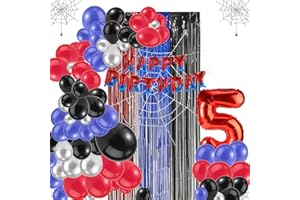 TINOALY Decorazioni Feste Tema Ragno, Include Striscione Lettere Palloncino Numeri Sfondo Ragnatela Tende Sospese Palloncini Diverse Dimensioni Decorazioni per Baby Shower Bambini Bambine (Numero 5)