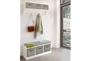 TETBURY FURNITURE Tetbury White hanging shelf and bench with grey baskets. Very sturdy hallway furniture with extra strong baskets