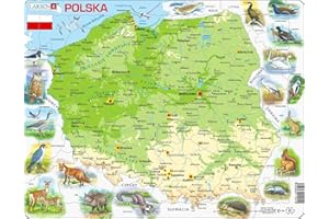 Larsen K98 Poland Physical Map Jigsaw Puzzle | 61 Pieces | Polish Edition | Educational Tray & Frame Puzzle for Kids