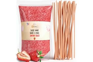 GREENDOSO® Zucchero per Zucchero Filato 1,2 Kg Fragola per Macchina + 50 Bastoncini da 30 Cm (Offerti)