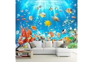 Msrahves stickers bambini cameretta Fondo marino vesciche colorato animali pesci Carta Da Parati 3D Fotomurale 3D Moderno Poster Murali Giganti Muro Vintage Bambini Camera Da Letto Fotomurali Carta da