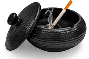 TAIVIN Cenicero Exterior,Cenicero de Crámica con Tapa,Apto para uso en Interiores,Exteriores,Terrazas,Jardines,Balcones y Salones (Negro)