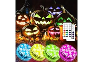 ‎JOYCOME Joycome Halloween Deko Outdoor 4 Stück 13 RGB LED Unterwasser Licht, Badewannen Zubehör mit Fernbedienung, Magnet, Badewanne Whirlpool IP68 Wasserdicht Badelicht für Halloween Kürbis Spa Weihnachten