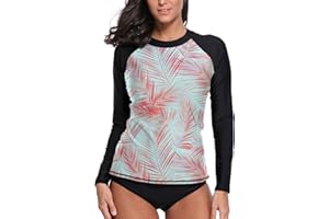 Alwesam Women's Long Sleeve Rash Guard UPF 50+ UV Sun Protection Quick Dry Surfing Swim Rash Guard BJJ Shirt Wetsuits Tops