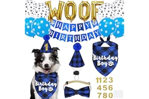 JOTFA Dog Party Supplies - Birthday Boy Bandana with Hat, Bowtie, Paw WOOF Balloons and Happy Birthday Banner for Small Medium Large Dogs Pets