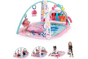 Baby Einstein, Gimnasio Bebé Ocean Explorers 4-en-1 - Alfombra Bebé Juegos con Kick Piano, Música & Descubrimiento de Idiomas, Juguetes Sensoriales, Recién Nacido +, Rosa