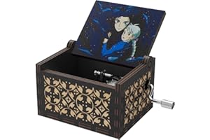 HLZK Howl's Moving Castle Drewniana pozytywka, motyw anime Merry Go Round of Life Drewniane ręcznie korbowane pozytywki Nowy Rok Prezent urodzinowy (czarny)