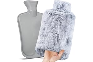 BRINGLUCK2U Bouillotte Eau Peluche, 2L Avec Poche Kangourou – Gris Bouteille d’Eau Chaude Douce Anti-Fuite - Idéale pour Réchauffer Mains, Ventre ou la Nuque en Hiver